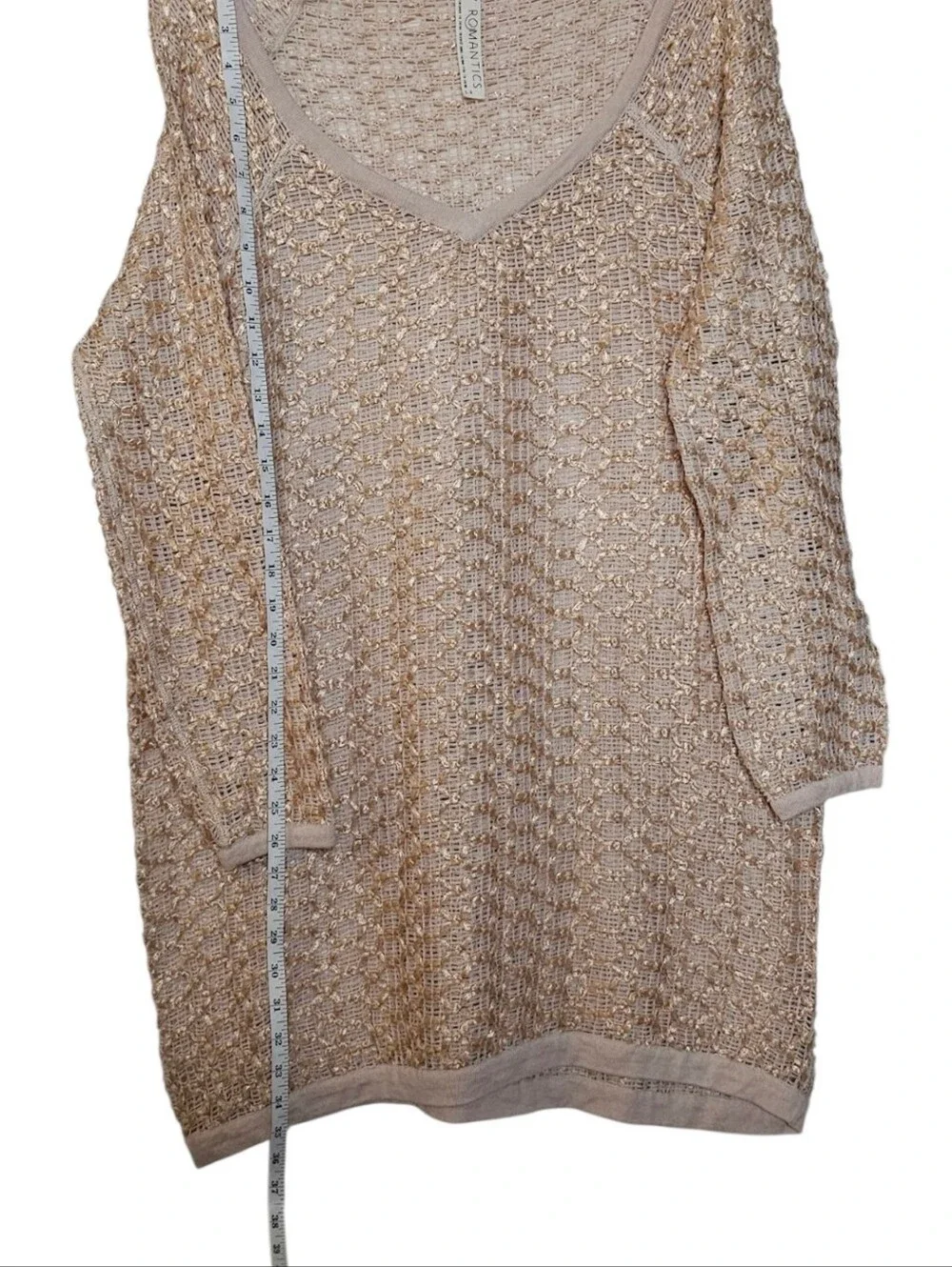 Free People New Romantics Joan of Arc Gold Cream Weave Mesh V-neck Coverup Large - Picture 12 of 12
